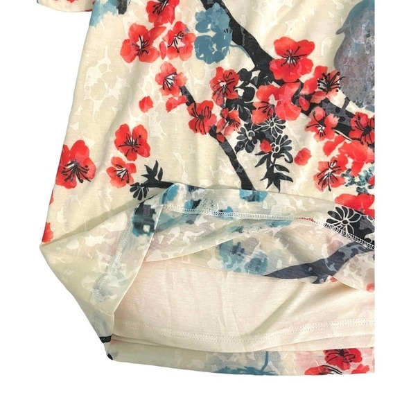 Soft Surrounding Floral Bird Print Burnout Cowl Neck Blouse | Small - Picture 4 of 6